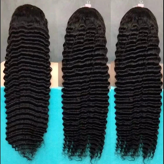 Ready to Ship 11A Grade Virgin Human Hair 180% Density Hd Transparent lace deep wave 13x4 lace front human hair deep wave wig