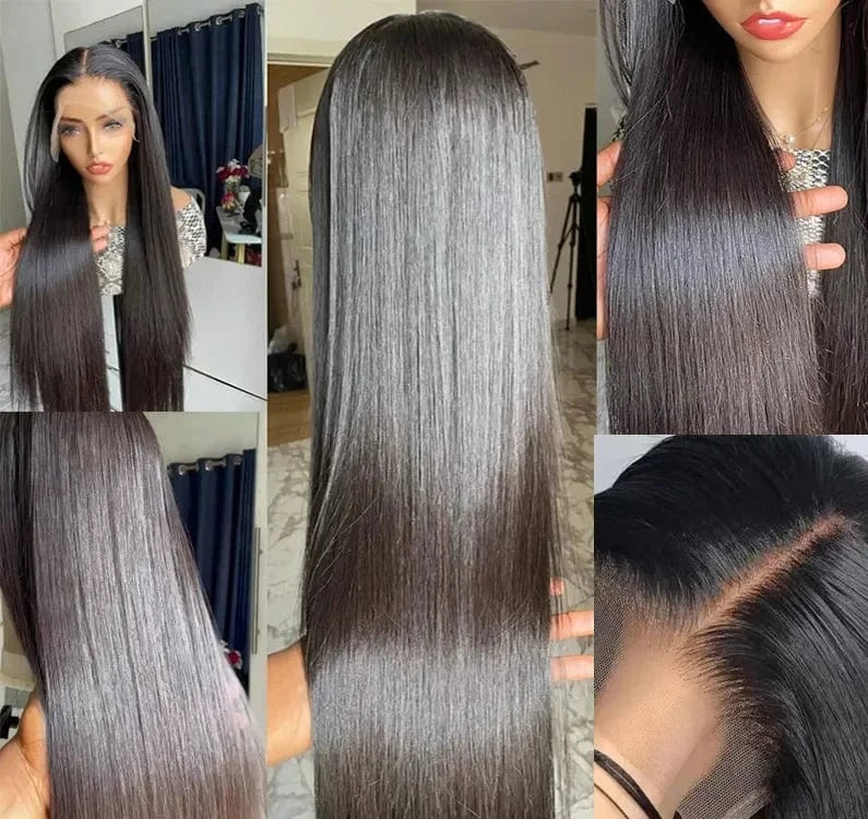 Ready to Ship 11A Grade Virgin Human Hair 180% Density Hd Transparent lace Full front wigs Pre plucked Bone Natural straight Wig