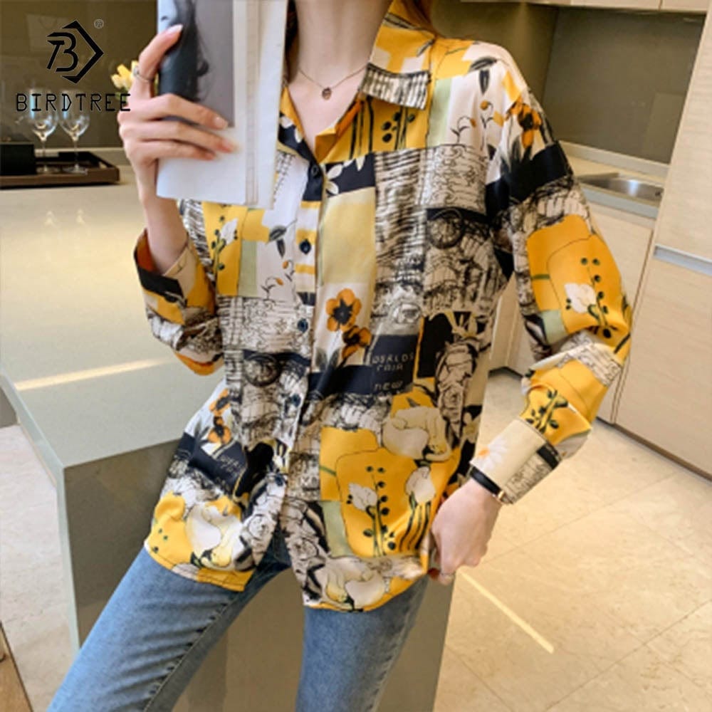 Real Shot Ready to Ship Woman Long Sleeve Shirts Elegant Printing Blouses Office Chiffon Shirt Tops For Spring Autumn