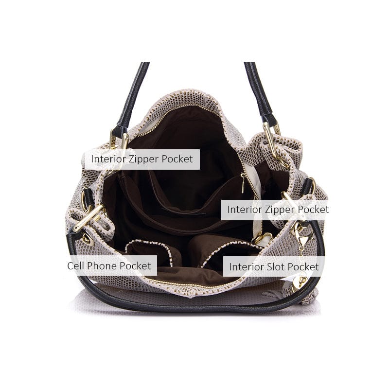 REALER High Quality Leather Tote Hand Bag Ladies Serpentine Shoulder Messenger Bags Hobos Genuine Leather Handbags Bag for Women
