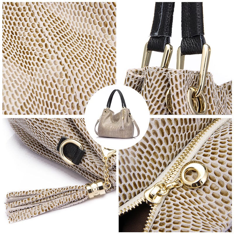REALER High Quality Leather Tote Hand Bag Ladies Serpentine Shoulder Messenger Bags Hobos Genuine Leather Handbags Bag for Women