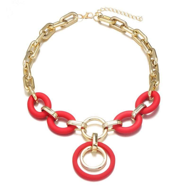 Red-1 CARTER LISA Acrylic Gold Plated Chunky Chain Necklace Thick Chain Choker For Women Fashion Jewelry Statement Pendant Necklace