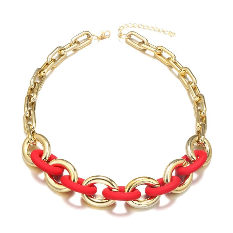Red-2 CARTER LISA Acrylic Gold Plated Chunky Chain Necklace Thick Chain Choker For Women Fashion Jewelry Statement Pendant Necklace