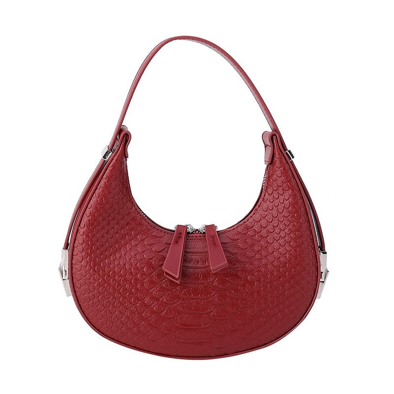 Red 2023 Crocodile Pattern Armpit Hand Bags Underarm Women Shoulder Purses Half Moon Ladies Bags Leather Handbags Luxury