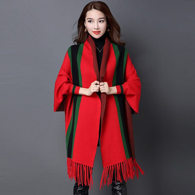 red 2023 spring Hot sale Luxury fashion women plus size loose knitted jacquard flower print women shawl
