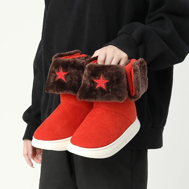Red / 40 New models wholesale leather boots women high heel Soviet red star snow winter men outdoor fur house shoes hiking brand cheap