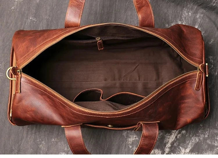 RED  BROWN Vintage Leather Duffel Gym Sports Overnight Weekend Bags For Men And Women Leather Travel Bags