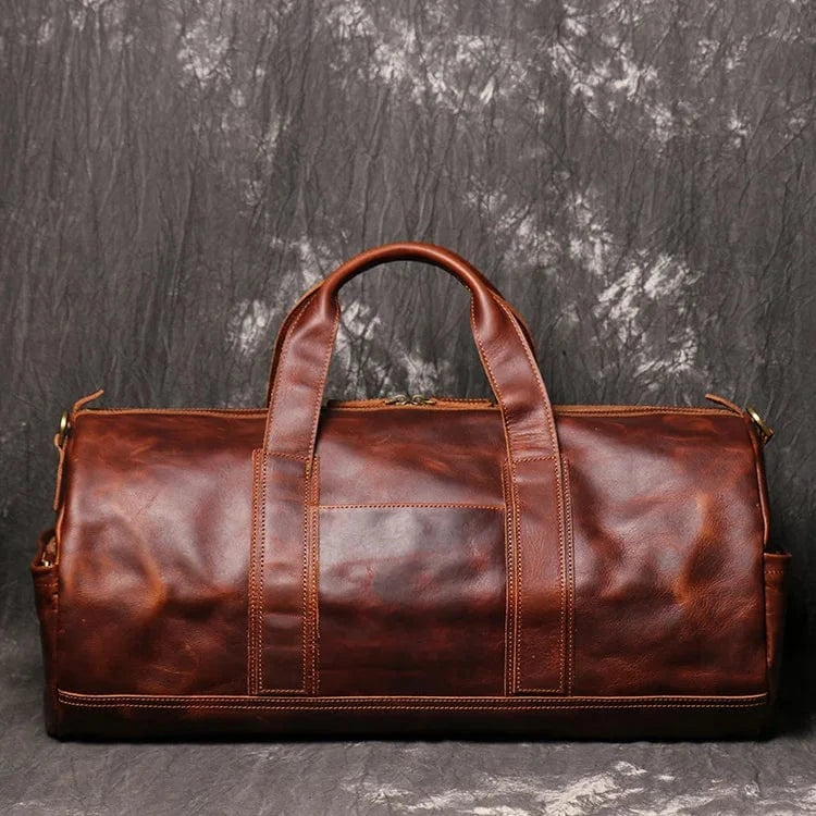 RED  BROWN Vintage Leather Duffel Gym Sports Overnight Weekend Bags For Men And Women Leather Travel Bags