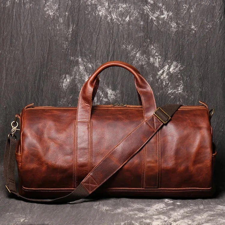 RED  BROWN Vintage Leather Duffel Gym Sports Overnight Weekend Bags For Men And Women Leather Travel Bags