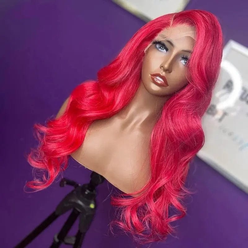 Red Color Body Wave Cuticle Aligned Virgin Pre-plucked 100% Human Hair 13*6 Lace Front Wig