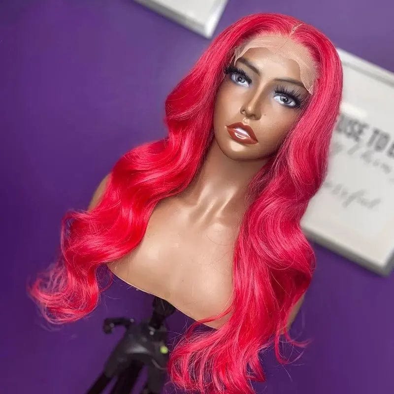 Red Color Body Wave Cuticle Aligned Virgin Pre-plucked 100% Human Hair 13*6 Lace Front Wig