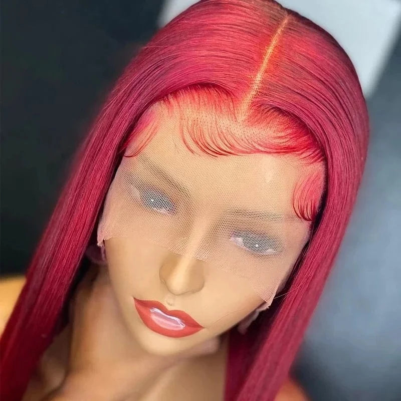 Red Colored Wigs Lace Front Wigs Human Hair Pre Plucked Straight Brazilian Virgin Hair Glueless Lace Wigs for Woma