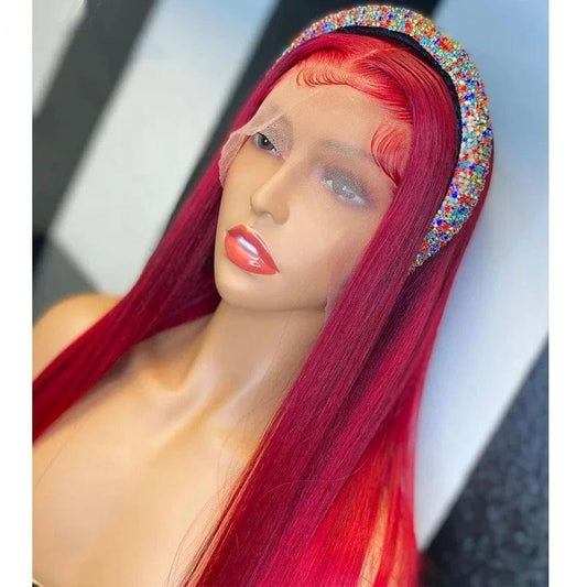 Red Colored Wigs Lace Front Wigs Human Hair Pre Plucked Straight Brazilian Virgin Hair Glueless Lace Wigs for Woma