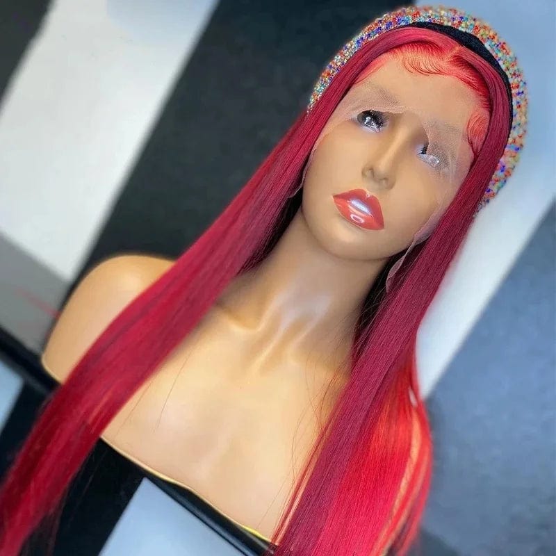 Red Colored Wigs Lace Front Wigs Human Hair Pre Plucked Straight Brazilian Virgin Hair Glueless Lace Wigs for Woma