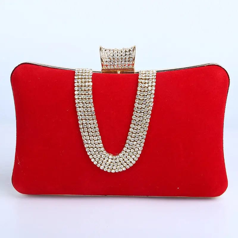 Red Factory direct wholesale brand new crystal box clutch bag comfortable hand feeling velour clutches classic evening bag for lady