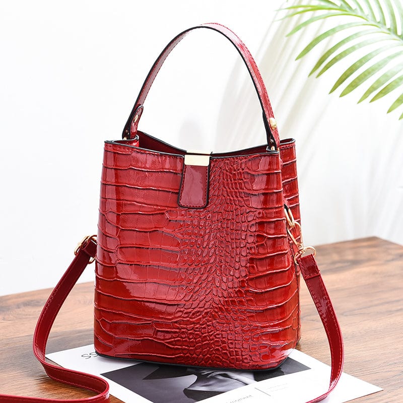 Red Factory good quality alligator pattern bucket bag lady cross body bag stylish large capacity one-shoulder handbags 13192