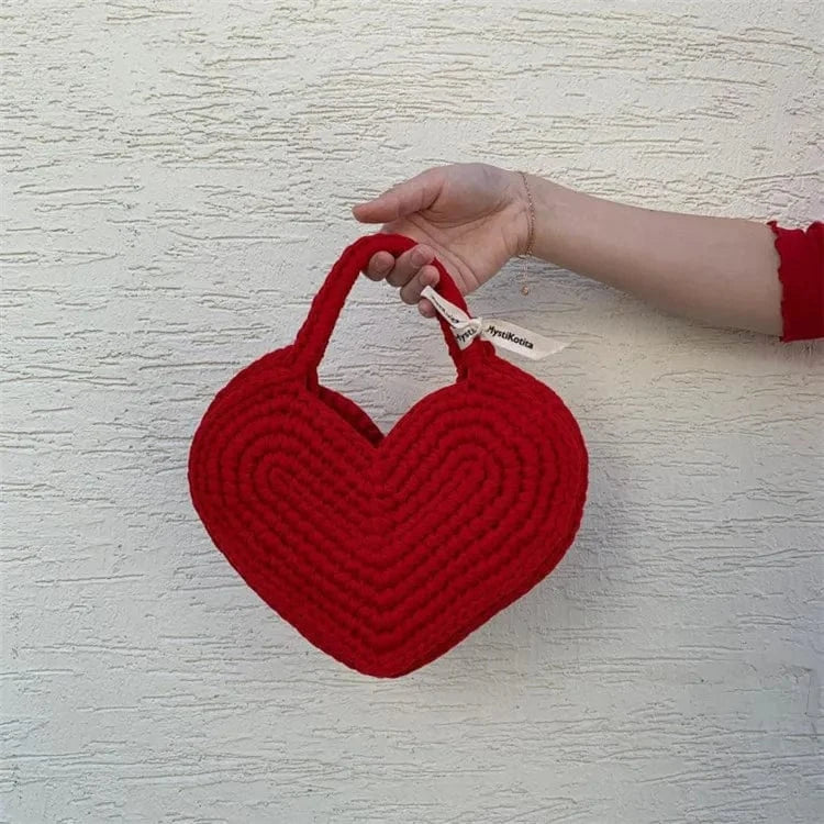 Red Hand Bag Luxury Women 2024 Hand-woven Heart Shaped Messenger Bags Small Purses Clutch Evening Bag