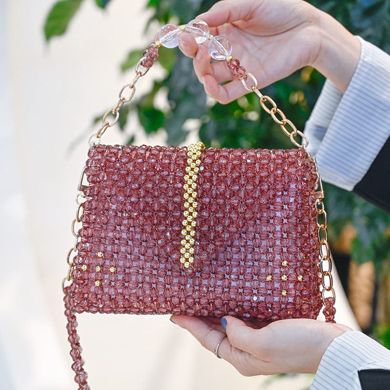 Red Handmade Beaded Bag Flower chain Customizable Top quality Crossbody Shoulder Bag Unique Design with Chain Ladies Bag