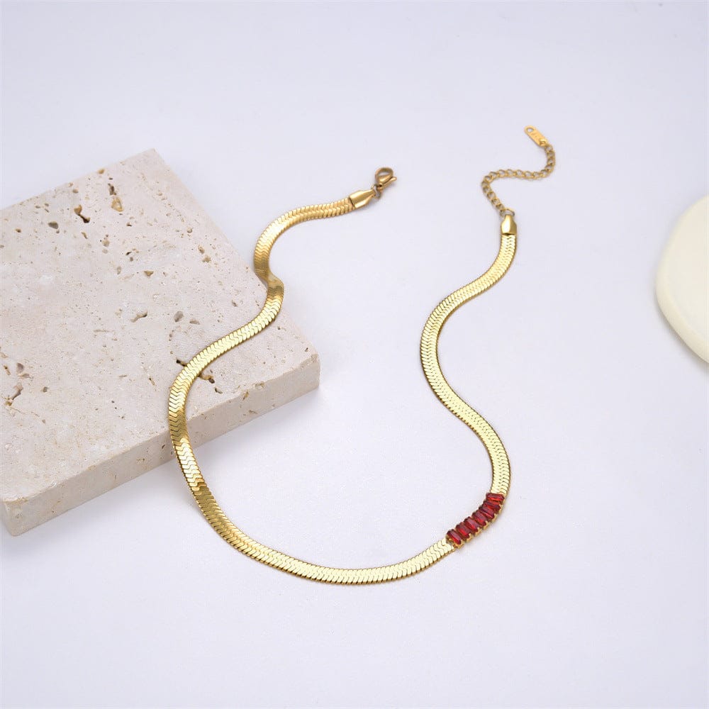 Red IVIAPRO  Jewelry New Arrival Non Tarnish Stainless Steel Snake Chain Zircon Choker Necklace