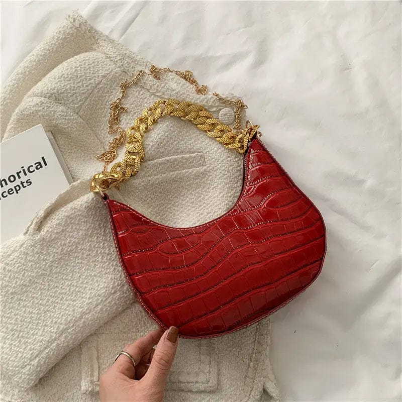Red M453 Brand Designer Crocodile Pattern Women's Crossbody Bag Fashion Chain Messenger Bag Small Hobos Lady Shoulder Bag