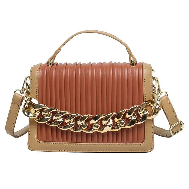 Red New Style Pleated Golden Acrylic Chain Small Square Texture Retro Flap Handbags