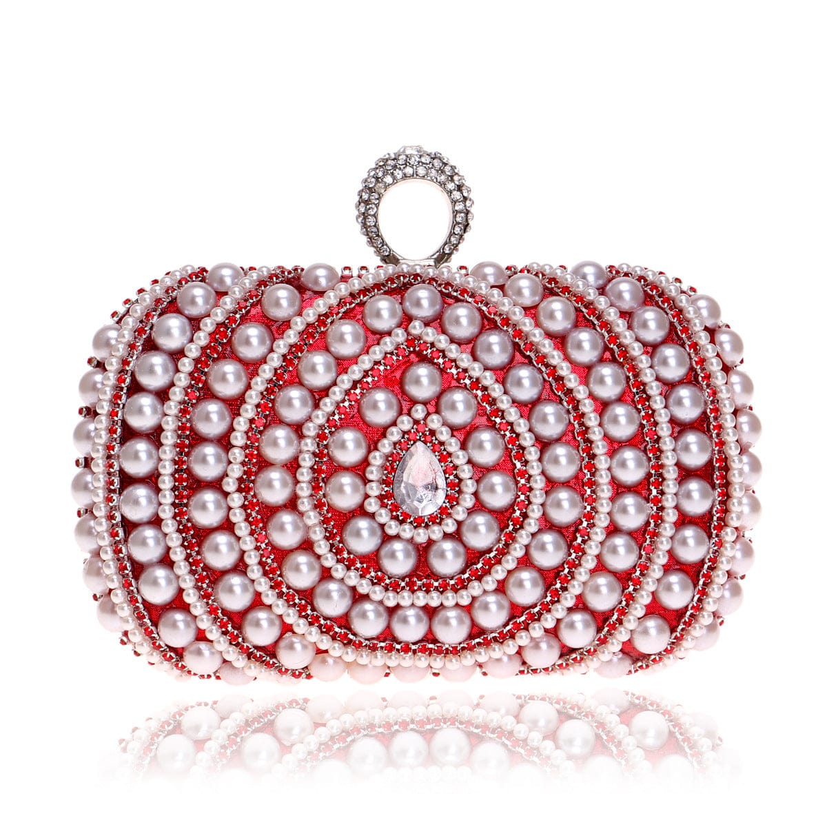 Red Pearl Beaded Rhinestones Clutch Purse Handbags for Women Wedding Prom Party High Quality Clutch Evening Bags