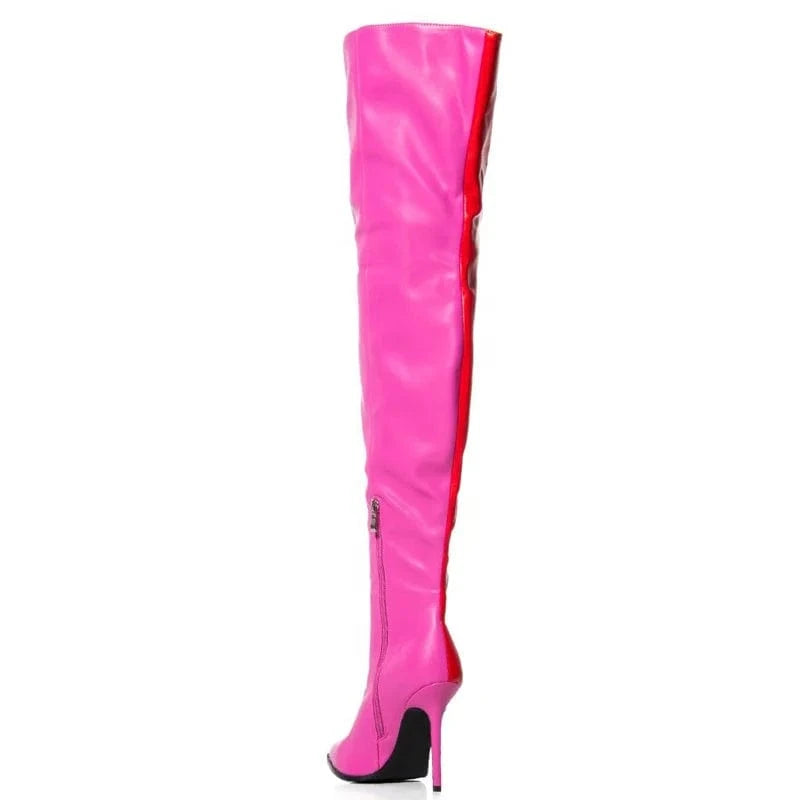 Red Pink Patchwork Big Wide Fit Size 47 Long Shoes Women's Pointed Toe Thigh High Boots Over The Knee Booties Customized Colors