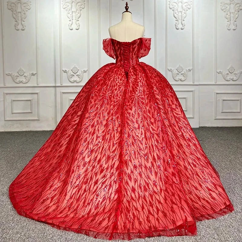 Red Sequins Bow Off Shoulder Bridal Gowns For Evening Dress Jancember 9936-1