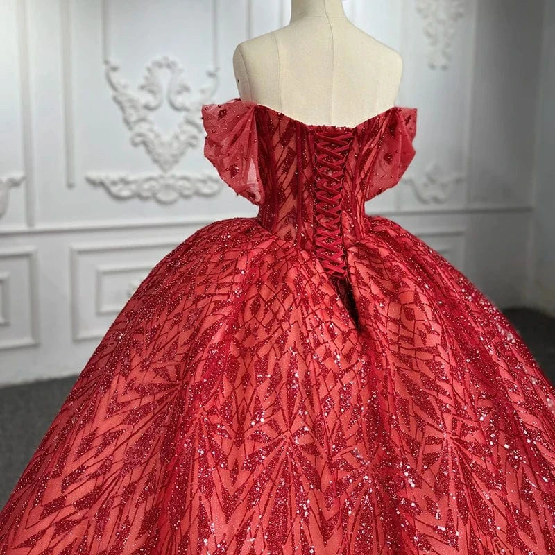 Red Sequins Bow Off Shoulder Bridal Gowns For Evening Dress Jancember 9936-1