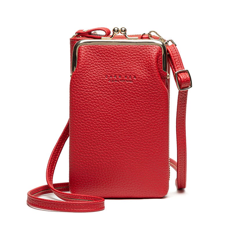 Red Shoulder Mini Phone Bag Litchi Solid Leather Cell Phone Crossbody Bags for Women Designer