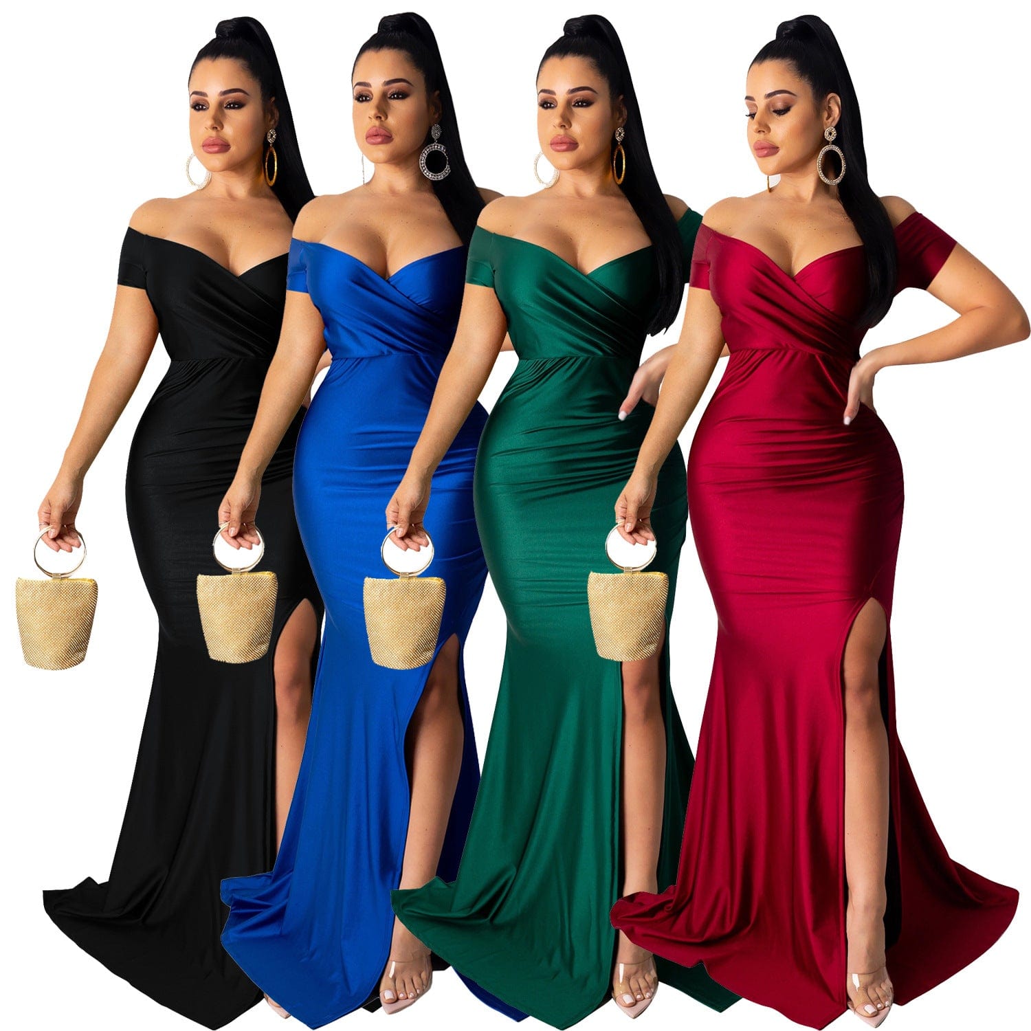 Red Split Birthday Dress For Women Vestidos Fiesta Cocktail Party Dresses Ladies Velvet Sexy Maxi Bodycon Prom Dress