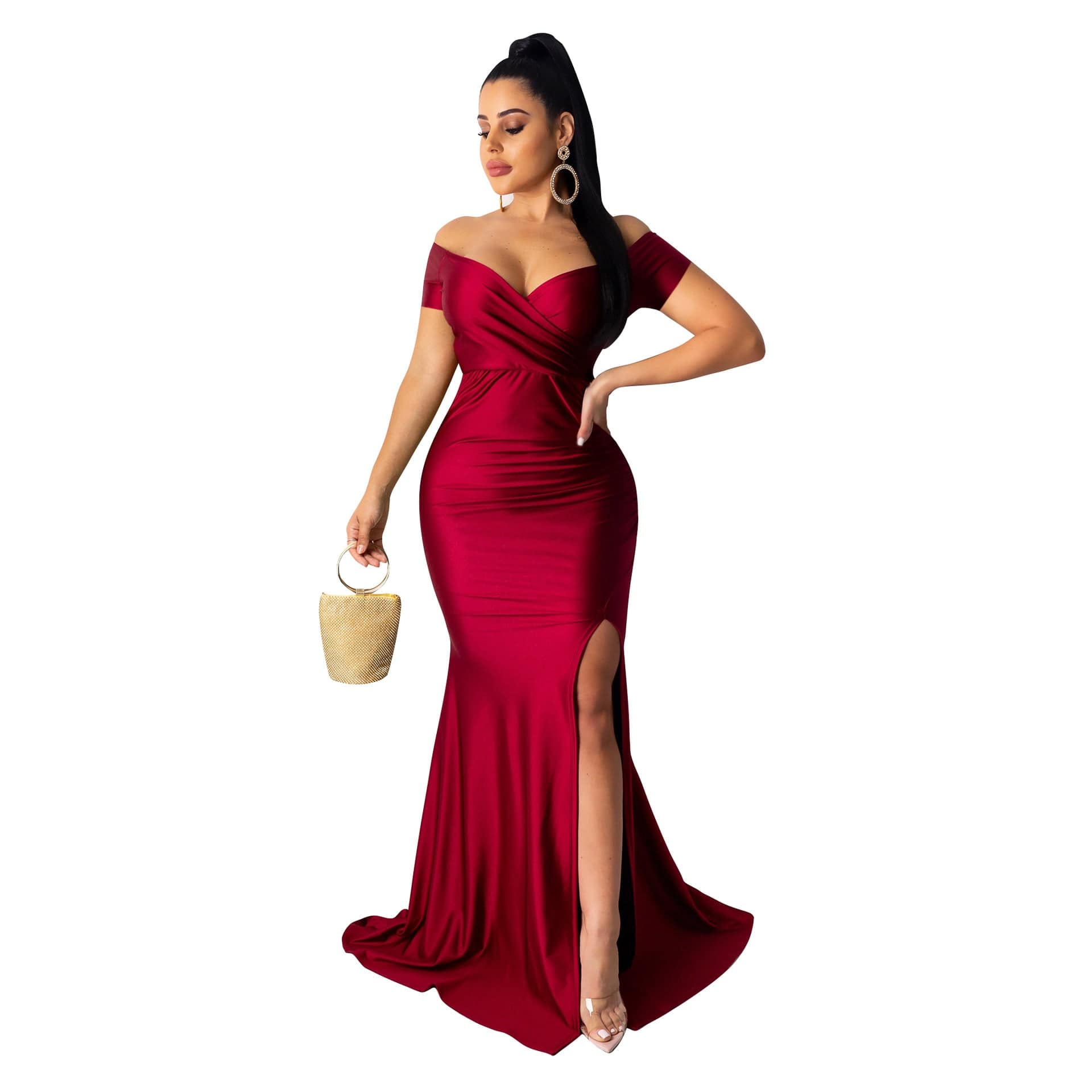 Red Split Birthday Dress For Women Vestidos Fiesta Cocktail Party Dresses Ladies Velvet Sexy Maxi Bodycon Prom Dress