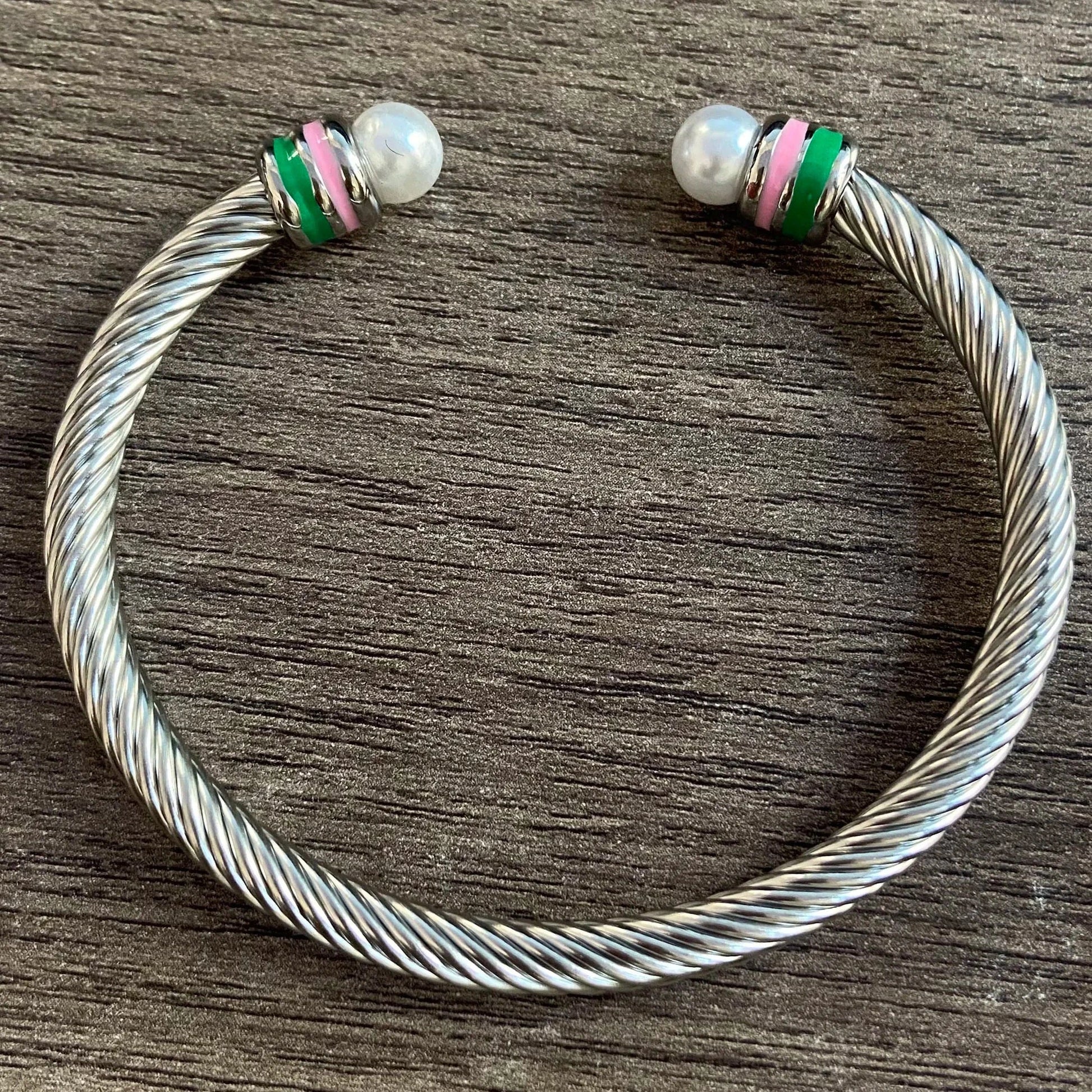 Red White Custom Stainless Steel Enamel Open Cable Fashion Jewelry Bracelets & Bangles