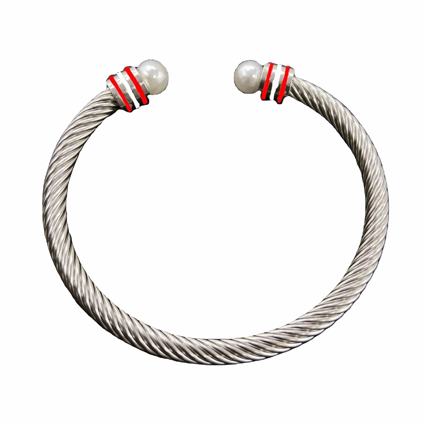 Red White Custom Stainless Steel Enamel Open Cable Fashion Jewelry Bracelets & Bangles