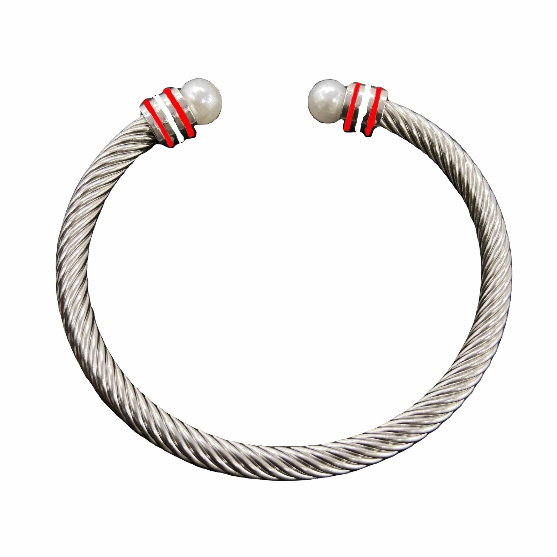 Red White Custom Stainless Steel Enamel Open Cable Fashion Jewelry Bracelets & Bangles