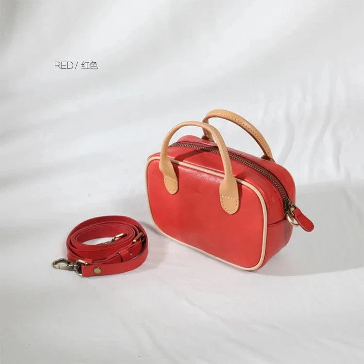 Red Wholesale Genuine Leather Tote Bag Vintage Square Tote  Bag for Women