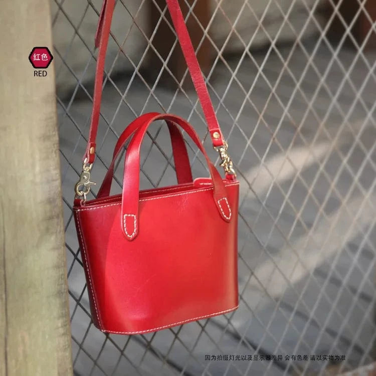 Red Wholesale Vintage Women's Bucket Bag Customized Genuine Leather Ladies Handbags Fashion Trend Nice Design Bucket Bags For Women