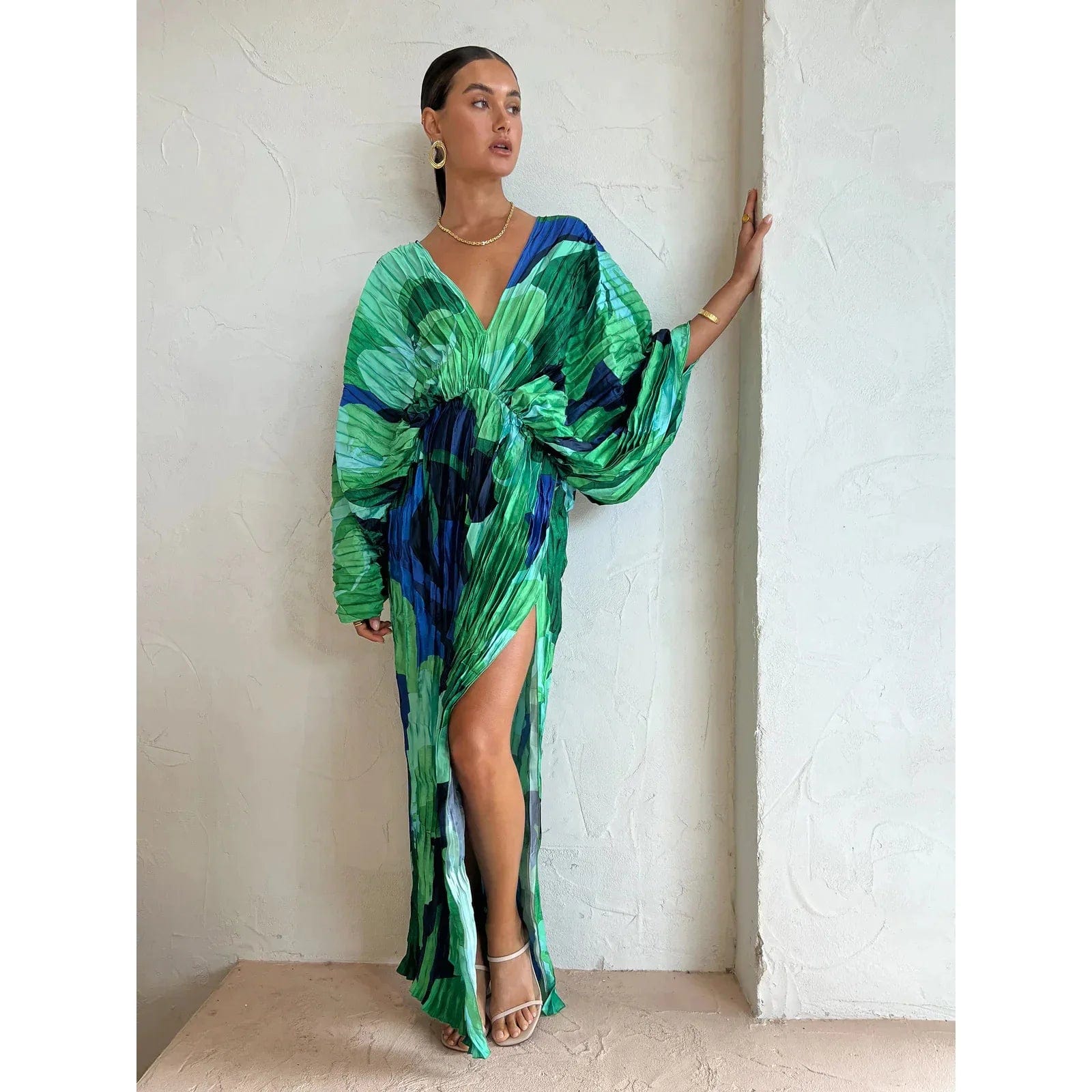 RedPeony 2023 Autumn Chic Vacation Holiday Vestidos Women Patchwork Split Maxi Dresses Elegant V-neck Print Long Sleeve Dress