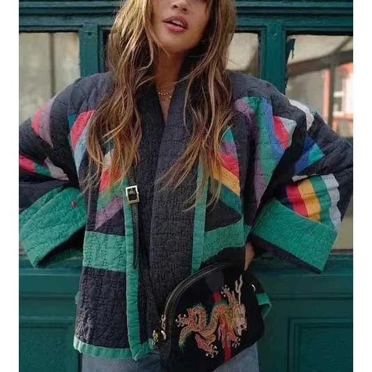 RedPeony 2023 Female Loose Chic Street Outwear Fashion New Long Sleeve Contrast Cardigan Coats Women Stripe Print Cotton Jacket