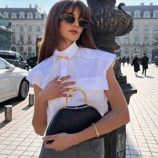 RedPeony 2024 Summer New Women Fashion Pockets Tank Top Female Chic Lady High Street Crop Top  White Cropped Sleeveless Shirt