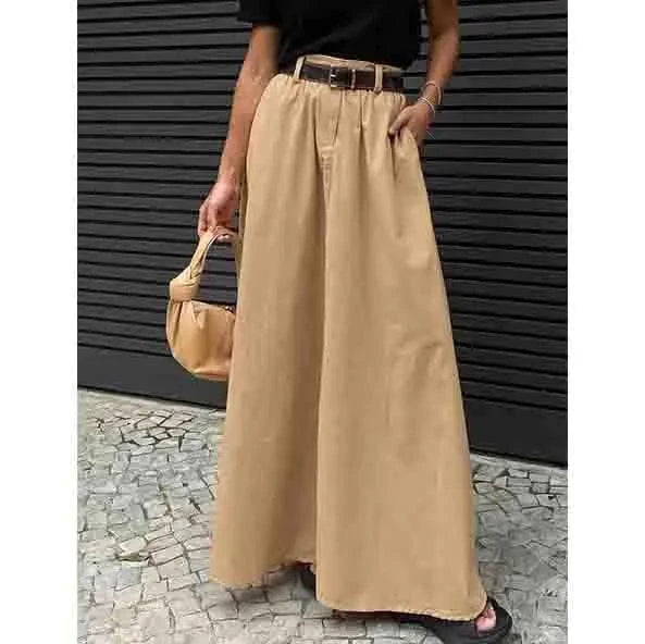 RedPeony Office Ladies High Waist Long Black Skirts Women Ruched Pockets Ankle-Length Skirts Khaki Loose Casual A-Line Skirts