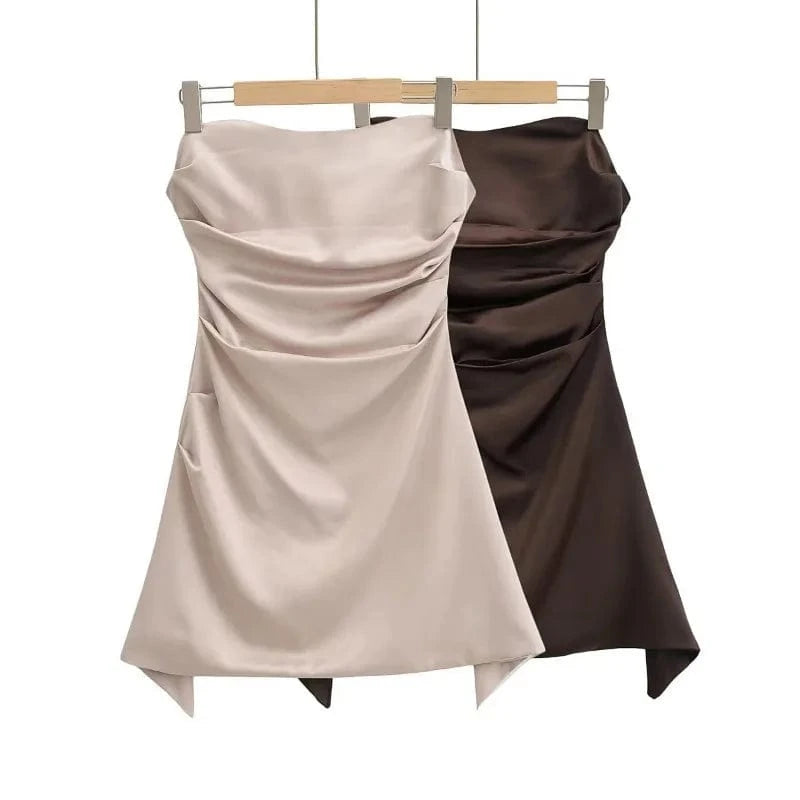 RedPeony Strapless Ruched Mini Holiday Women Dress 2024 Summer Sexy Bodycon Night Birthday Party Dresses Satin Dress