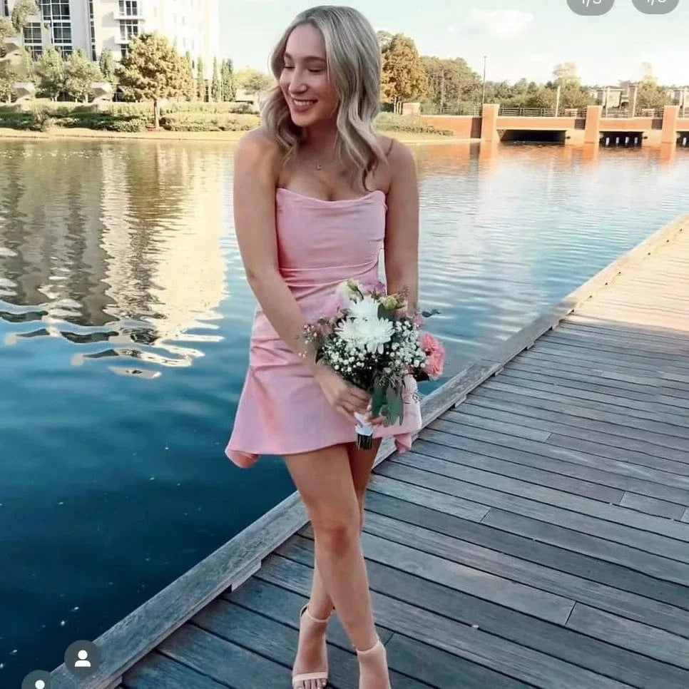 RedPeony Strapless Ruched Mini Holiday Women Dress 2024 Summer Sexy Bodycon Night Birthday Party Dresses Satin Dress