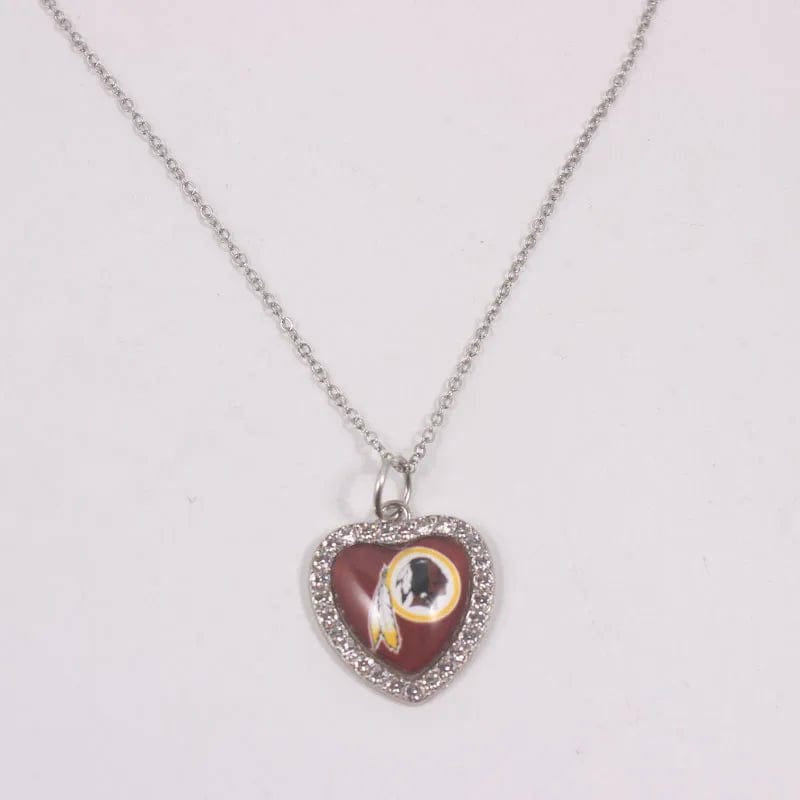 Redskins New Arrival 32 designs rhinestone heart American football pendant charms accessories stainless steel necklace heart necklace
