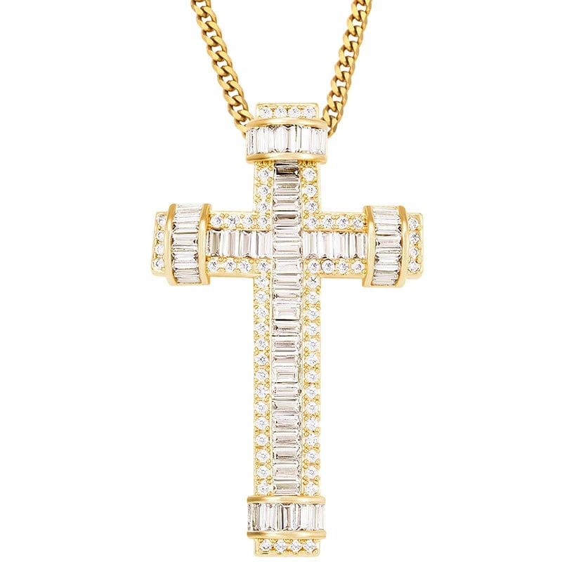 Religious Jewelry 18K Real Gold Plated Cross Pendant Hiphop Square Cubic Zircon Baguette Cross Pendant