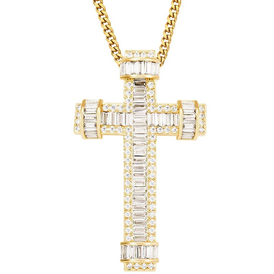 Religious Jewelry 18K Real Gold Plated Cross Pendant Hiphop Square Cubic Zircon Baguette Cross Pendant
