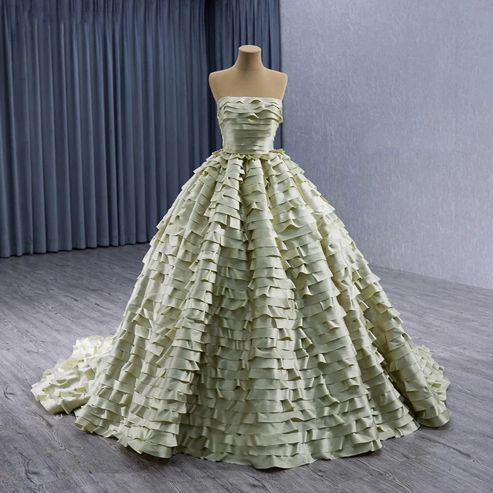 Removable Sleeves Ruffle Skirt Elegant Tulle Bridal Dress Long Tailing Wedding Evening Gown Rsm241023