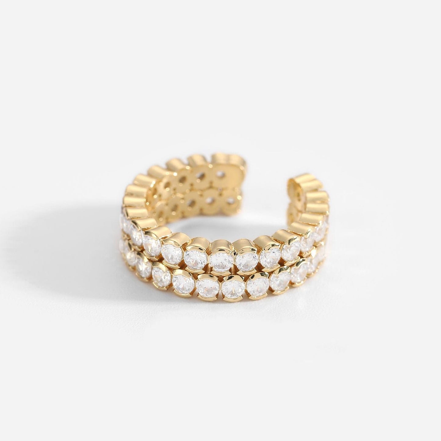 Resizable / 5 IVIAPRO Jewelry New Arrival 18K Gold Plated Geometric Cubic Zircon Open Rings For Women