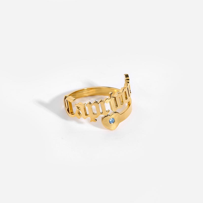 Resizable / Capricorn-FFR0715 New retro open letter love zircon inlaid stainless steel gold plated twelve constellation set ring adjustable jewelry