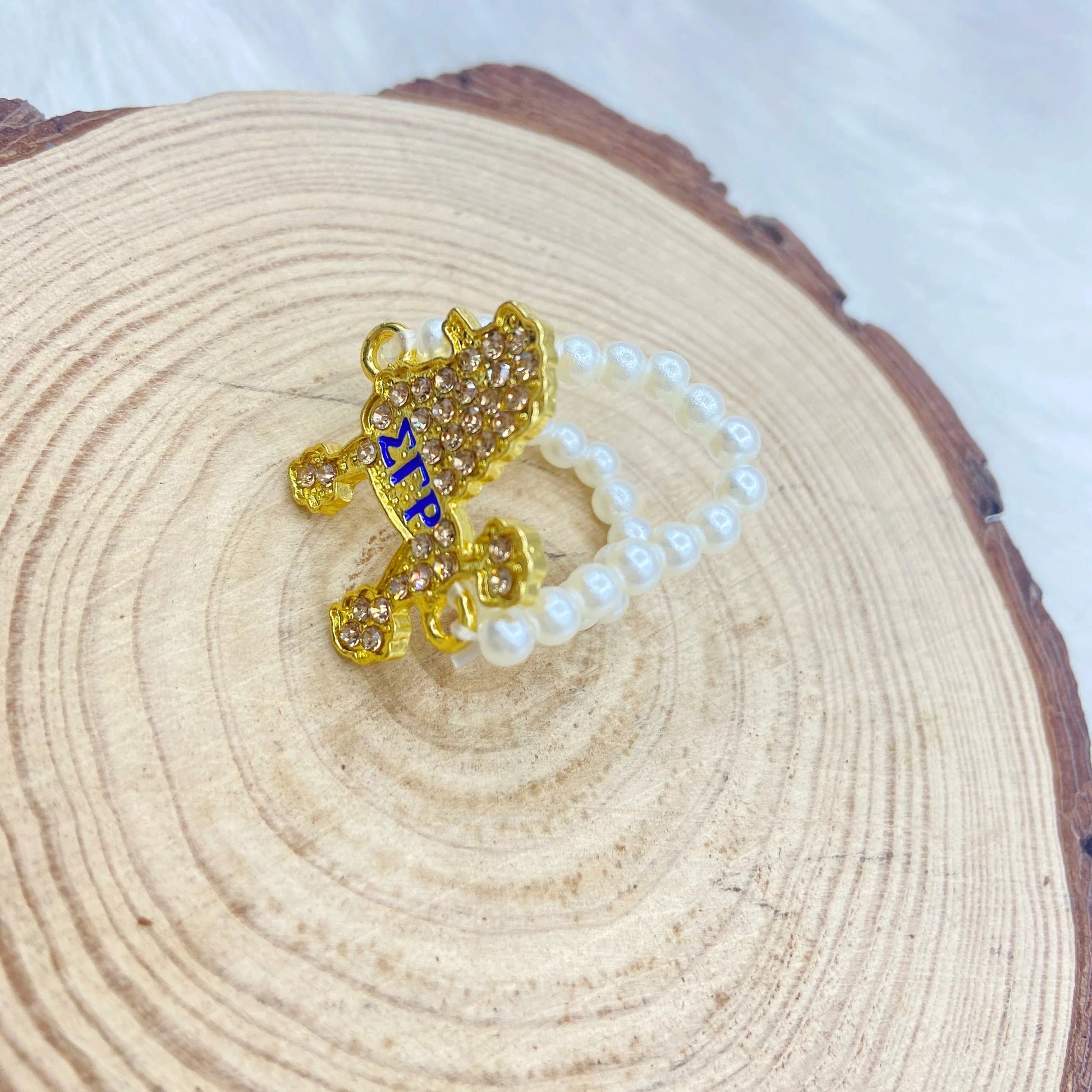 Resizable / classic / double layer Greek Sorority Sigma Gamma Rho Double Pearl Chain Elastic Poodle Ring Jewelry